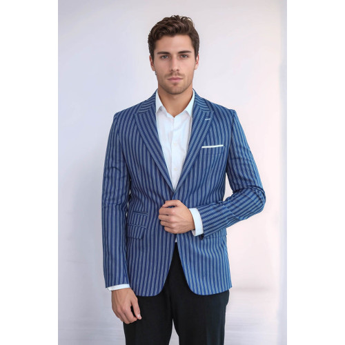 Striped Blue Slim-Fit Blazer - Chadrobe