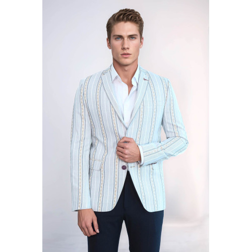 Slim Fit Striped Blue Men Blazer - Chadrobe