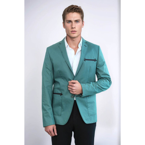 Double Button Mono Lapel Bag Pocket Cotton Green Jacket-Chadrobe