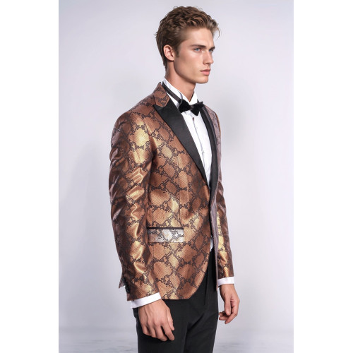 Patterned Slim Fit Brown Men Stage Tuxedo Blazer - Chadrobe