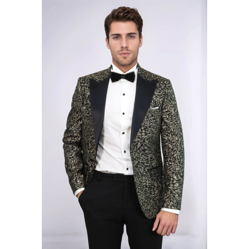 Feather Patterned Slim Fit Black Men Party Blazer - Chadrobe