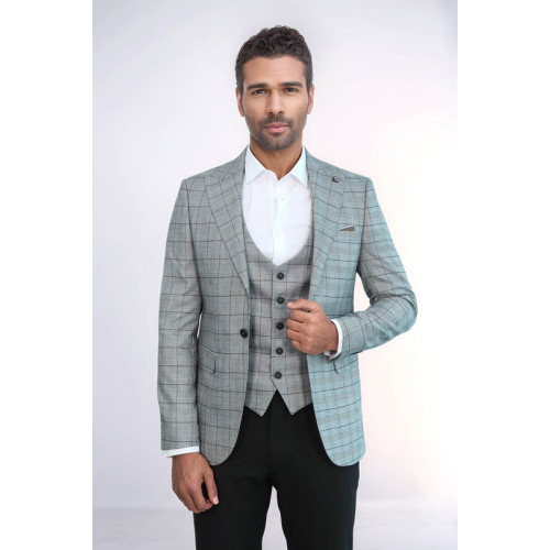 Set of Plaid Blazer and Vest - Chadrobe
