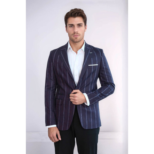 Striped Slim-Fit Burgundy Men Blazer - Chadrobe