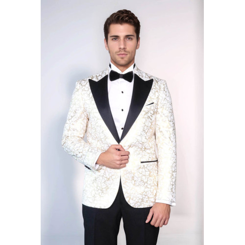 Root Pattern Peak Lapel White Men Dinner Jacket - Chadrobe
