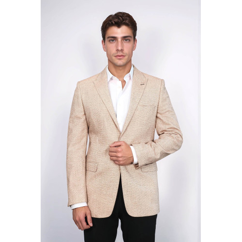 Patterned Slim-Fit Yellow Blazer - Chadrobe