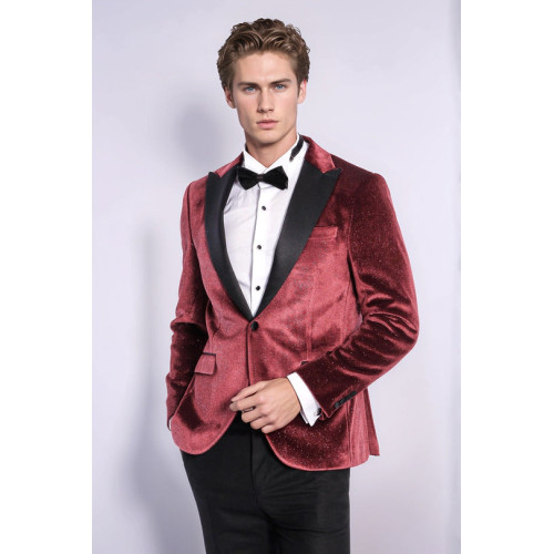 Slim Fit Velvet Burgundy Men Sparkle Tuxedo Jacket - Chadrobe