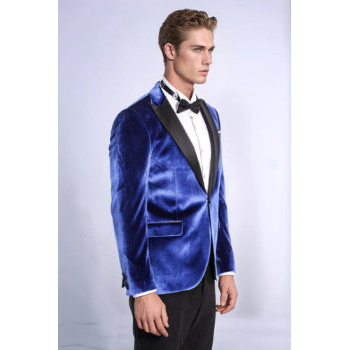 Velvet Navy Blue Slim Fit Men Tuxedo Jacket - Chadrobe