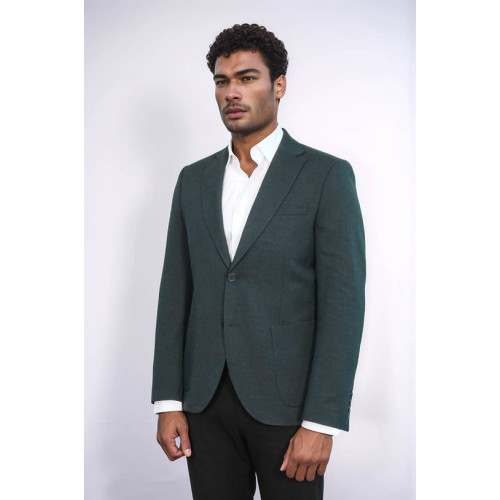 Textured Slim Fit Notch Lapel Green Men Blazer - Chadrobe