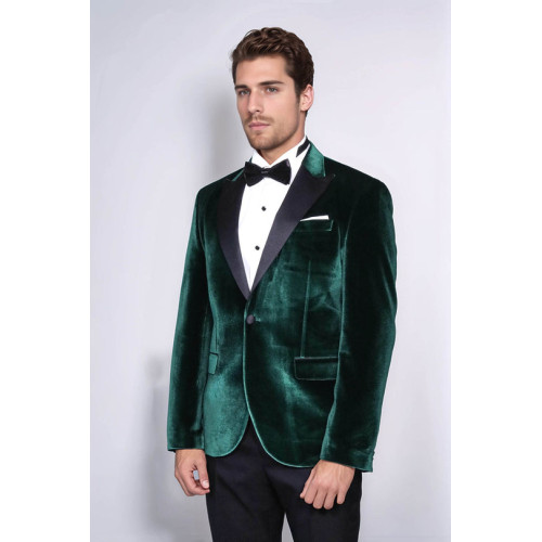 Slim Fit Peak Lapel Velvet Dark Green Men Tuxedo Jacket - Chadrobe