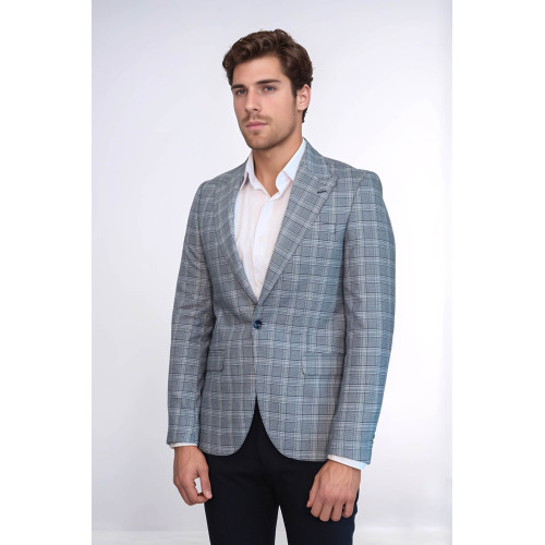 Checked Slim-Fit Grey Men's Blazer - Chadrobe