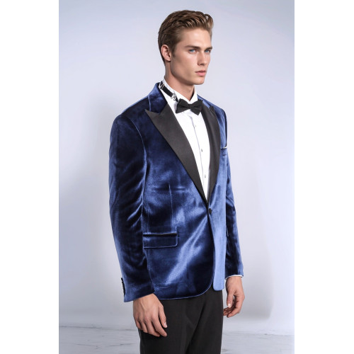 Velvet Slim Fit Blue Men Tuxedo Jacket - Chadrobe