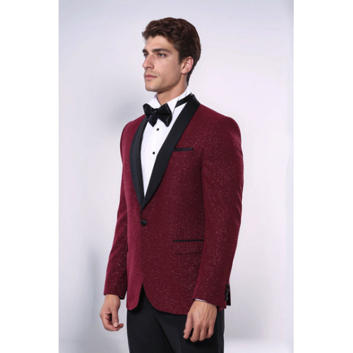 Burgundy Shawl Lapel Sparkly Men Tuxedo Jacket - Chadrobe