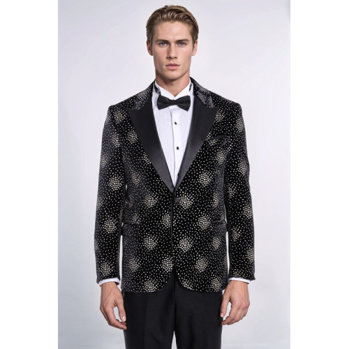 Slim Fit Dot Patterned Black Men Sparkle Jackets -Chadrobe