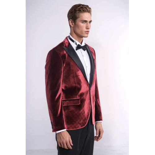 Velvet Slim Fit Burgundy Men Tuxedo Jacket - Chadrobe