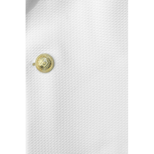 Ecru Textured Gold Metal Button Slim Fit Men's Blazer Jacket - Chadrobe