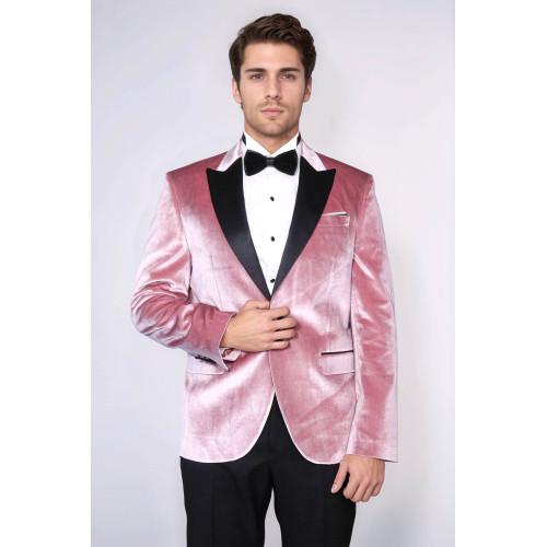 Slim Fit Peak Lapel Velvet Pink Men Tuxedo Jacket - Chadrobe