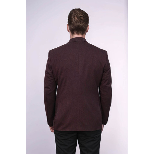 Textured Slim Fit Notch Lapel Burgundy Men Blazer - Chadrobe