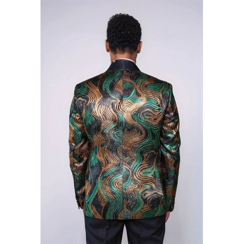 Gold-Green Patterned Over Black Men Stage Performers Jacket - Chadrobe