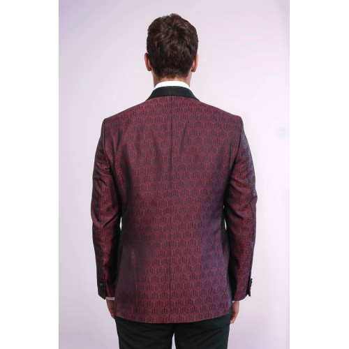 Pentagon Patterned Shawl Lapel Burgundy Men Dinner Jacket - Chadrobe