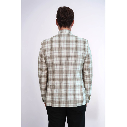 Single Button Wide Pointed Collar Beige Blazer - Chadrobe