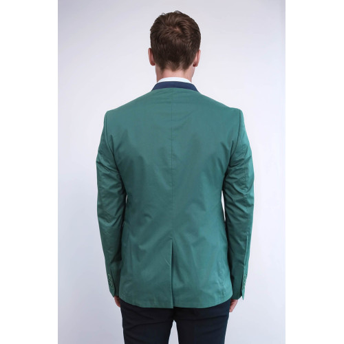 Single Button Standing Collar Green Men Blazer - Chadrobe