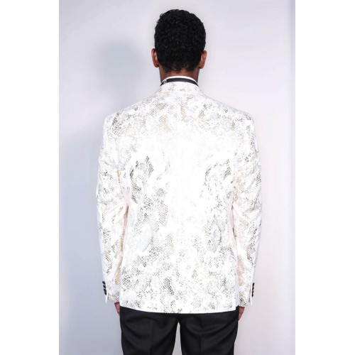 Peak Lapel Slim Fit Gold Patterned White Men Dinner Jacket - Chadrobe
