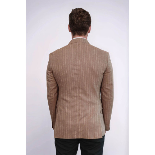 Striped Double Breasted Beige Men Blazer - Chadrobe