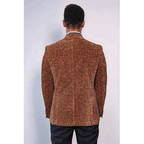 Leopard Pattern Slim Fit Peak Lapel Yellow Men Tuxedo Party Blazer