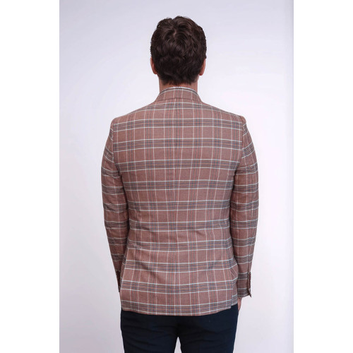 Checked Single Button Burgundy Men Blazer - Chadrobe