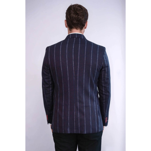 Striped Slim-Fit Burgundy Men Blazer - Chadrobe
