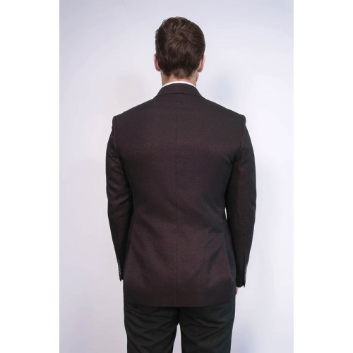 Houndstooth Patterned Burgundy Men Double Breasted Blazer - Chadrobe