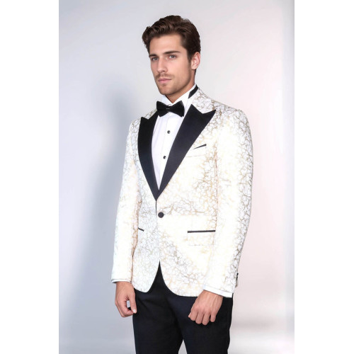 Root Pattern Peak Lapel White Men Dinner Jacket - Chadrobe