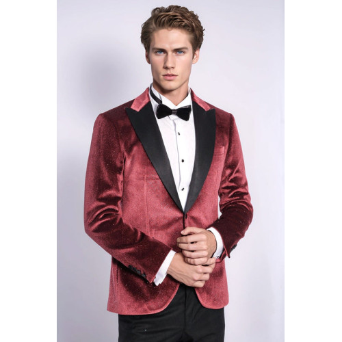 Slim Fit Velvet Burgundy Men Sparkle Tuxedo Jacket - Chadrobe