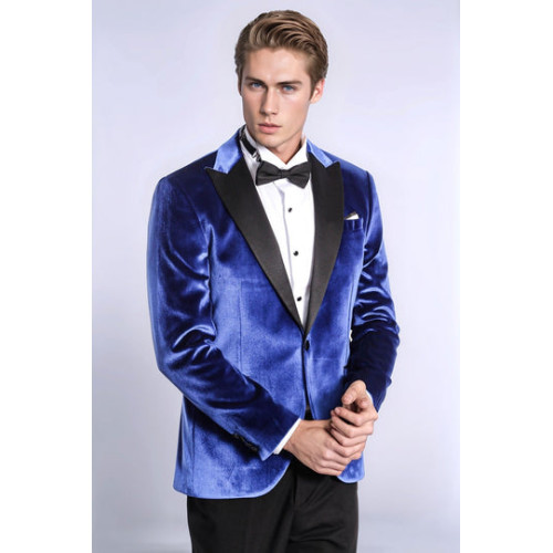 Velvet Navy Blue Slim Fit Men Tuxedo Jacket - Chadrobe