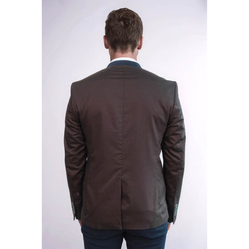 Single Button Standing Collar Brown Men Blazer - Chadrobe