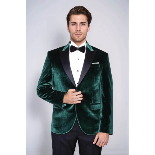 Slim Fit Peak Lapel Velvet Dark Green Men Tuxedo Jacket - Chadrobe
