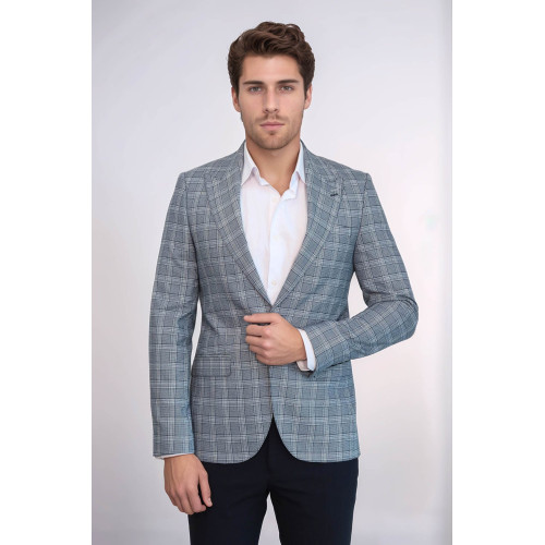 Checked Slim-Fit Grey Men's Blazer - Chadrobe