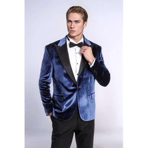 Velvet Slim Fit Blue Men Tuxedo Jacket - Chadrobe