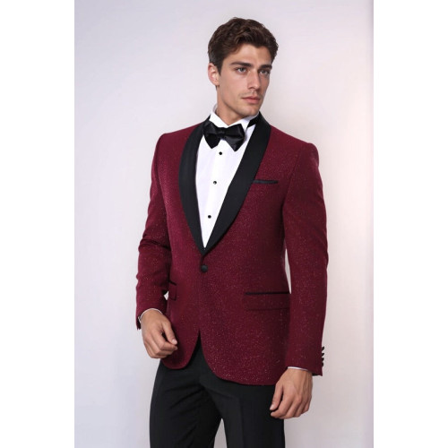 Burgundy Shawl Lapel Sparkly Men Tuxedo Jacket - Chadrobe