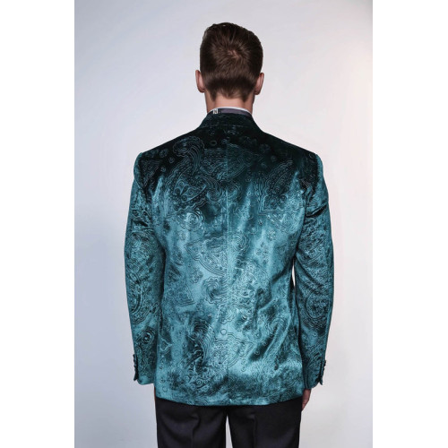 Floral Patterned Velvet Green Men Evening Jacket - Chadrobe
