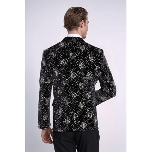 Slim Fit Dot Patterned Black Men Sparkle Jackets -Chadrobe