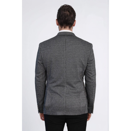 Black Pinstriped Slim Fit Double-Breasted Blazer with Silver Metal Buttons – Chadrobe