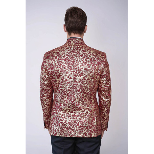 Root Pattern Peak Lapel Burgundy Men Party Blazer - Chadrobe