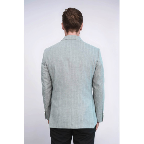 Double Breasted Slim Fit Striped Grey Men Blazer - Chadrobe