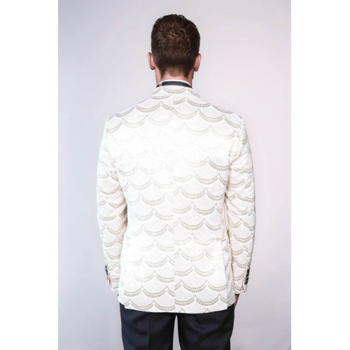 Patterned Slim Fit White Men Dinner Jacket - Chadrobe