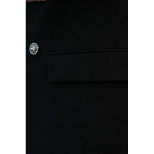 Black Solid Slim Fit Double-Breasted Blazer with Silver Metal Buttons – Chadrobe