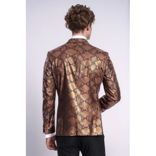 Patterned Slim Fit Brown Men Stage Tuxedo Blazer - Chadrobe