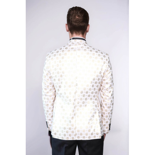 Floral Patterned Peak Lapel White Men Wedding Tuxedo Blazer - Chadrobe