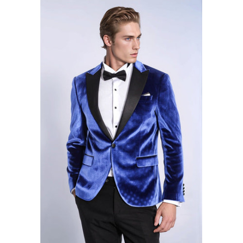 Velvet Navy Blue Slim Fit Men Tuxedo Jacket - Chadrobe