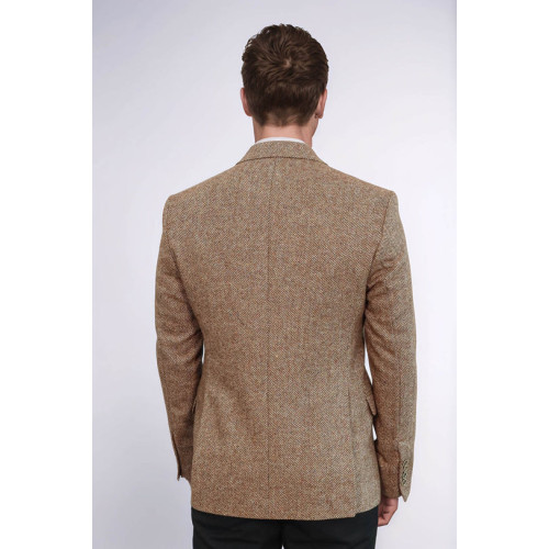 Houndstooth Pattern Wool Light Brown Men Blazer - Chadrobe
